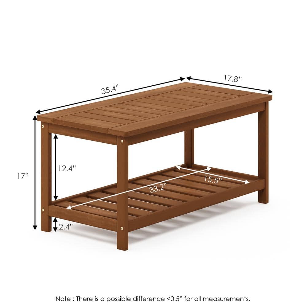 Tioman Medium Brown Wood Outdoor Coffee Table with Shelf