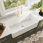 Grove White Fireclay 36 in. L x 18 in. W Rectangular Single Bowl Farmhouse Apron Kitchen Sink with Grid and Strainer