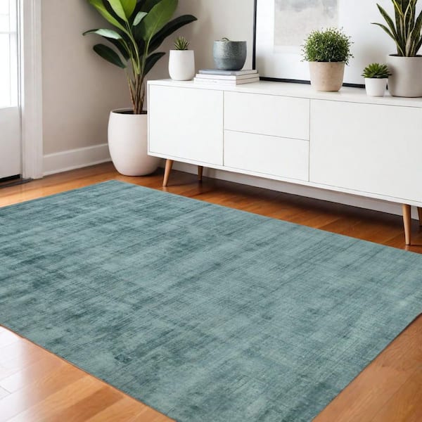 4 ft. x 6 ft. Sea Green And Light Blue Abstract Hand Woven Area Rug