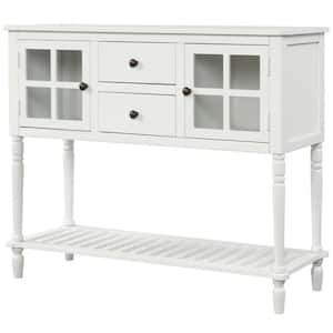 Living Room White Farmhouse Wood/Glass Buffet Storage Sideboard Console Table Cabinet with Bottom Shelf