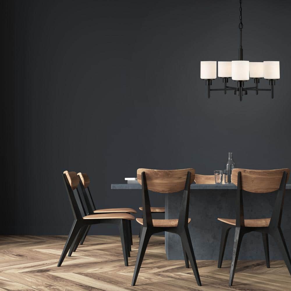 Aubrey Matte Black 5-Light Chandelier with White Frosted Glass Shades