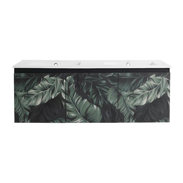 Unbranded 48 in. W x 18 in. D x 17 in. H Wall Mounted Bath Vanity in Black with White Ceramic Top