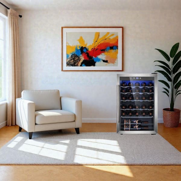 4.4 cu. ft 20.28 in. Single Zone 37-Wine Bottles Beverage and Wine Cooler in Stainless Steel Silver