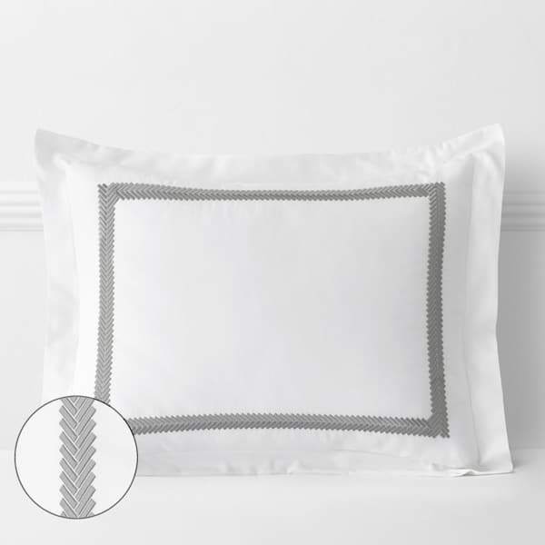 The Company Store Legends Hotel Hewett Gray Embroidered 600-Thread Count Egyptian Cotton Sateen King Sham