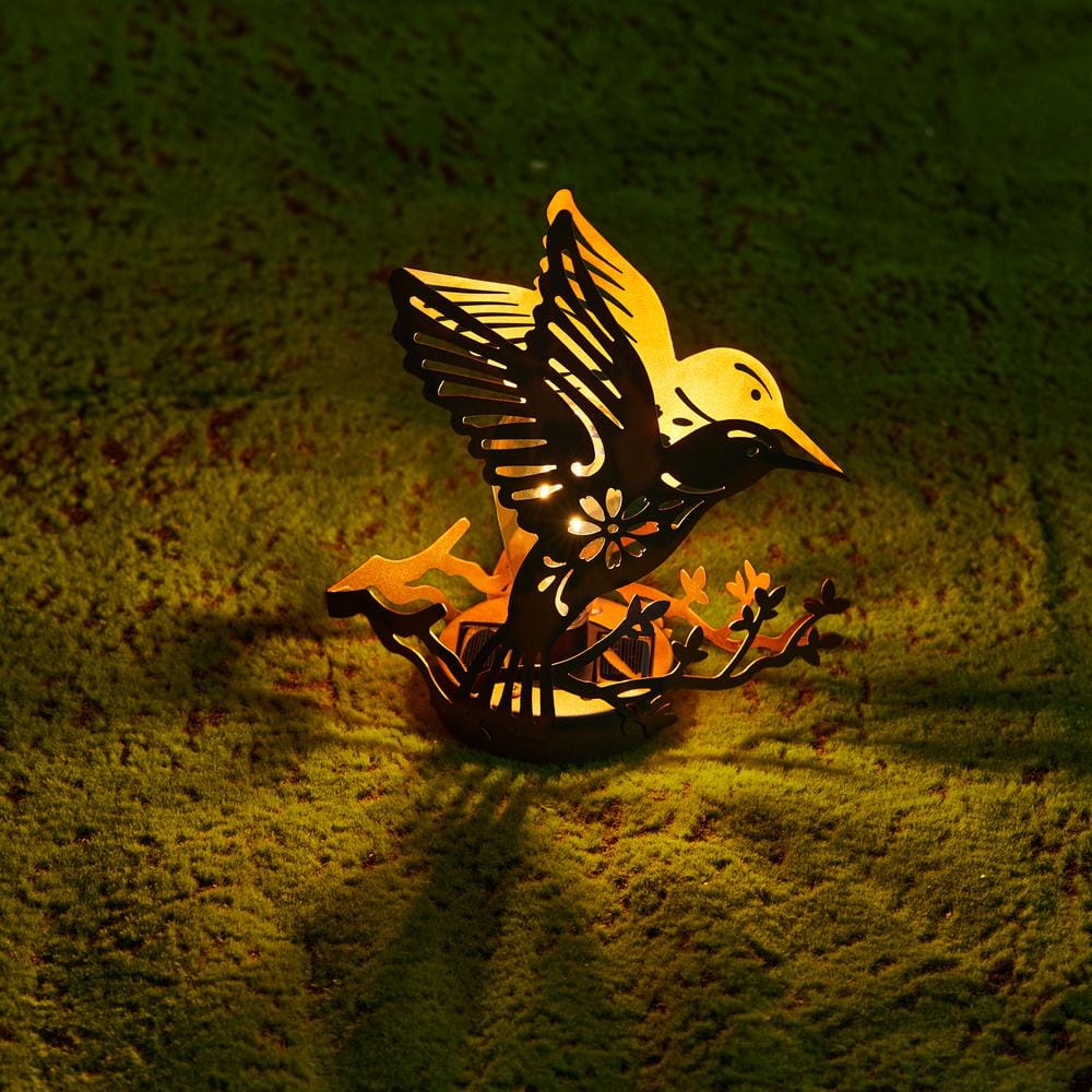 9.75'' Black and Gold Metal Hummingbird Solar Lantern
