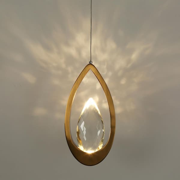 Grouse 5-Watt 1-Light Plating Brass Teardrop Integrated LED Mini Pendant Light With Crystal Accents