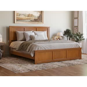 Madison Light Toffee Natural Bronze Solid Wood Frame King Foundation Panel Bed with Matching Footboard