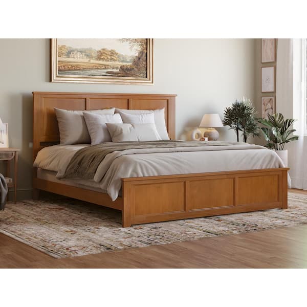 AFI Madison Light Toffee Natural Bronze Solid Wood Frame King Foundation Panel Bed with Matching Footboard