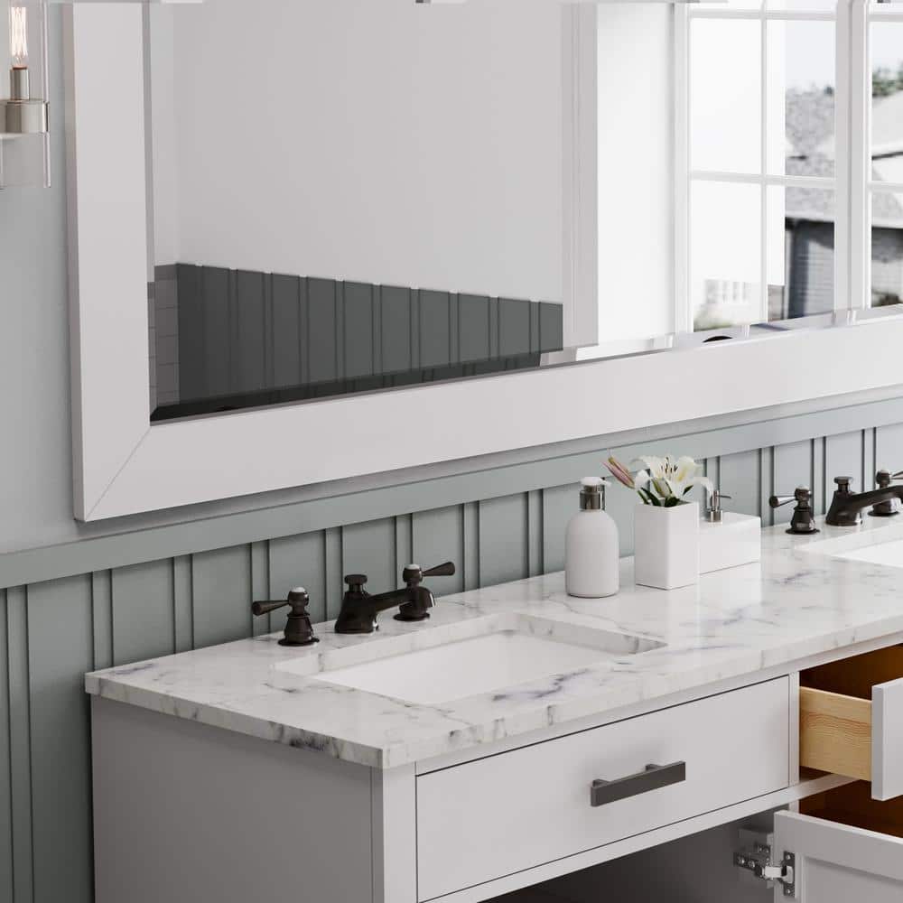 72'' White Double Bathroom Vanity with Carrara Marble Top