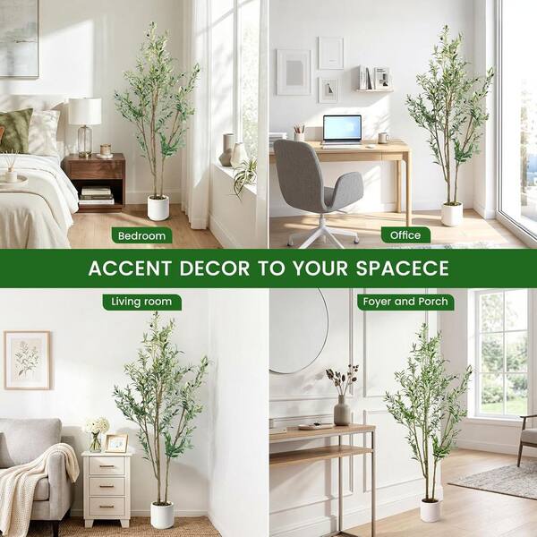 Swafrrt 7 ft. Artificial Olive Tree in Pot, Large Faux Olive Silk