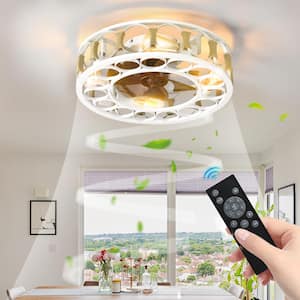 19.7 in. W 4-Lights Indoor White Caged Ceiling Fan w/Light Remote Control Flush Mount Fan for Dining Room, 5 Bulbs, E26