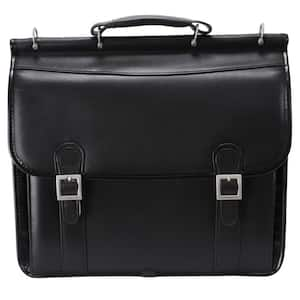 Halsted 15 in. Black Top Grain Cowhide Leather Double Compartment Laptop Briefcase