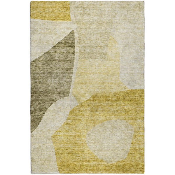 Dream Shag Premium Machine Washable Abstract ADS665 Gold 9 ft. x 12 ft. Area Rug