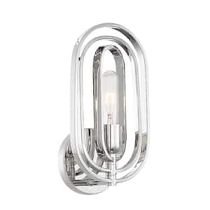 Kenzo 6.25 in. 1-Light Polished Nickel Modern Wall Sconce with Moveable Ring Accents