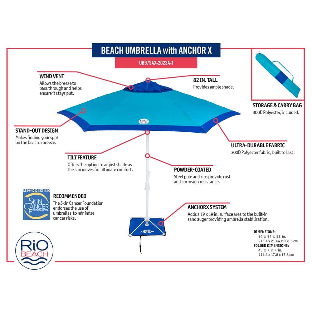 Rio Beach 7 ft. Blue and Turquoise Market Umbrella with Anchor