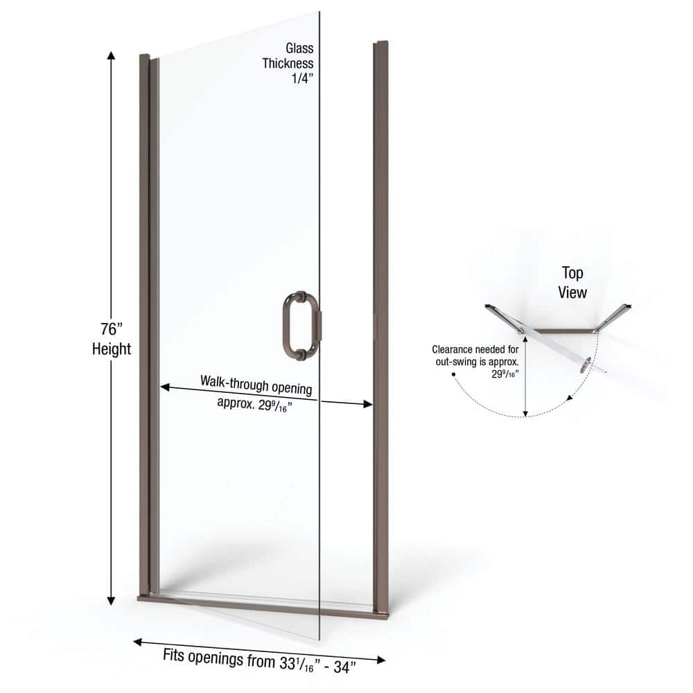 Infinity 76" Oil Rubbed Bronze Semi-Frameless Hinged Shower Door