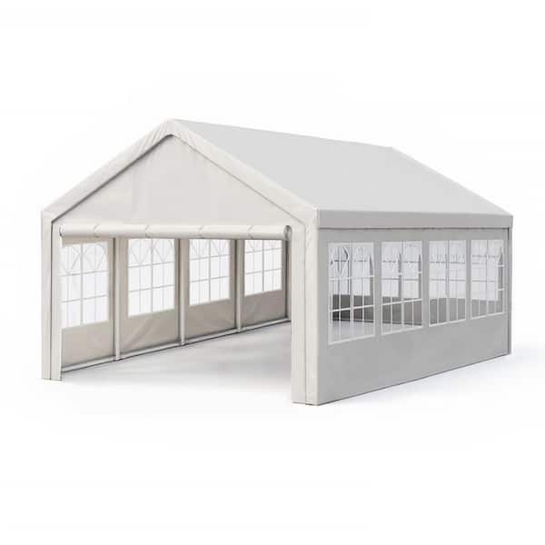 13 ft. x 26 ft. White Outdoor Canopy with Removable Sidewalls, 2 Ground Tubes