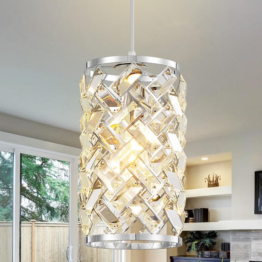 Modern Metal Luxury 1-Light Chrome Pendant Light Crystal Shape Chandelier for Kitchen Island Bulb Not Included price history on PriceWatchPro