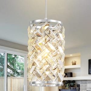 Modern Metal Luxury 1-Light Chrome Pendant Light Crystal Shape Chandelier for Kitchen Island Bulb Not Included