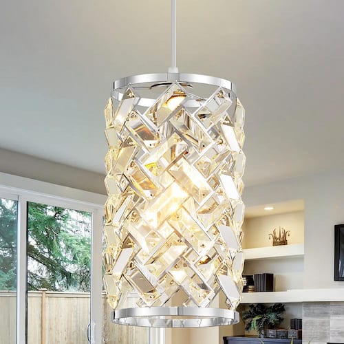 Modern Metal Luxury 1-Light Chrome Pendant Light Crystal Shape