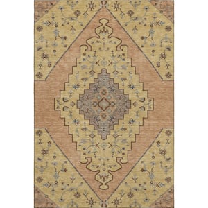 Mayfield Premium Machine Washable Abstract AMF2472 Gold 3 ft. x 5 ft. Area Rug