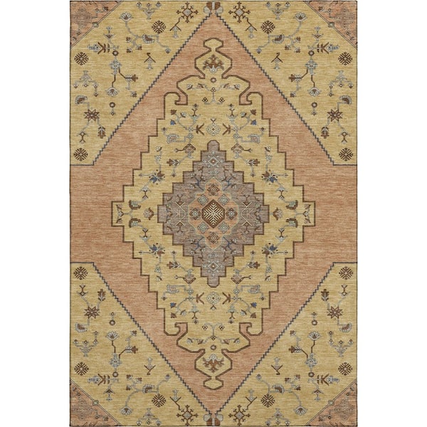 Mayfield Premium Machine Washable Abstract AMF2472 Gold 5 ft. x 7 ft. 6 in. Area Rug