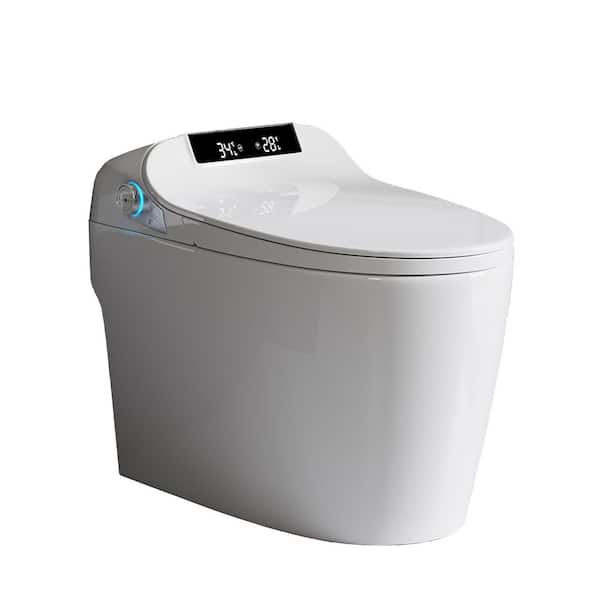 1.28GPF Tankless Elongated Smart Bidet Toilet in White with LED Display Screen, Heated Seat and Warm Air Dryer
