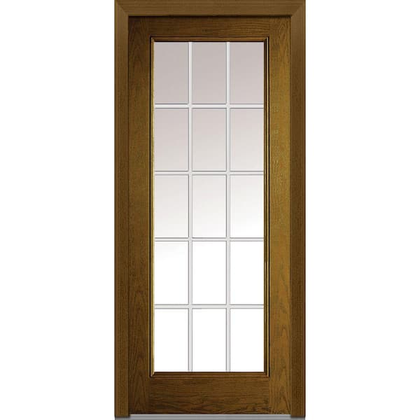 MMI Door 32 in. x 80 in. Grilles Between Glass Left-Hand Full Lite Clear Classic Stained Fiberglass Oak Prehung Front Door