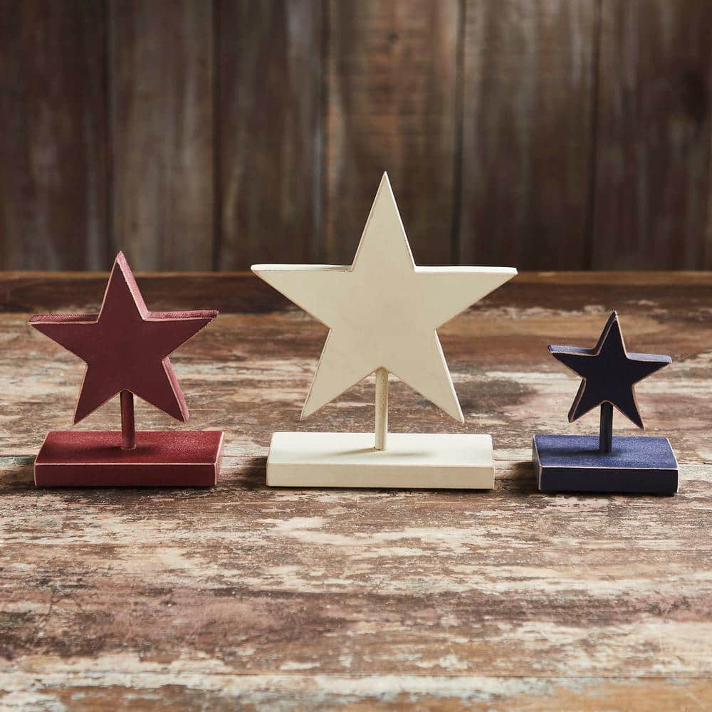 Patriotic Red, White, and Blue Wooden Stars with Display Base Set