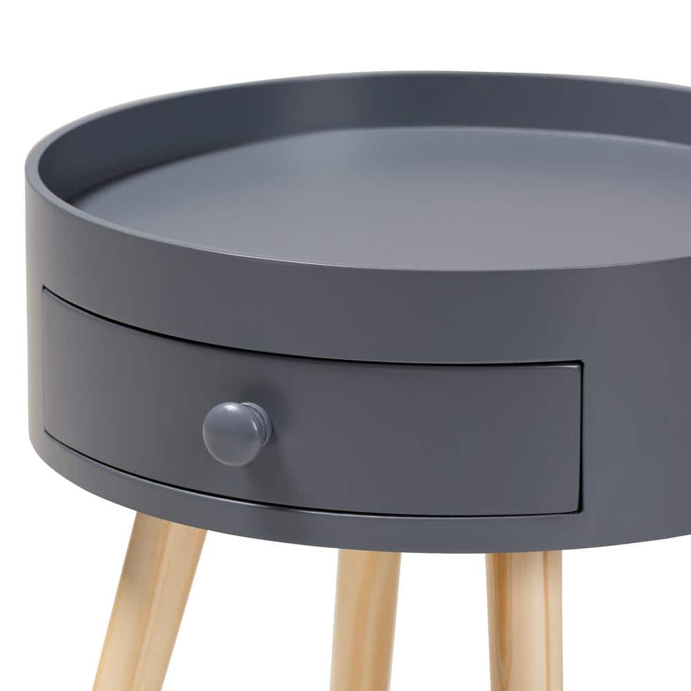 Mid-Century Modern Gray 15'' Wood Nightstand with Tray-Style Top