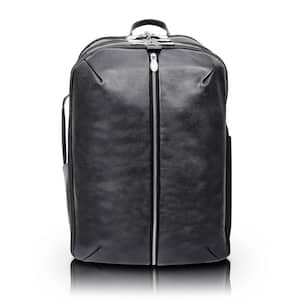 Englewood 17 in. Black Pebble Grain Calfskin Leather Carry-All Laptop and Tablet Weekend Backpack