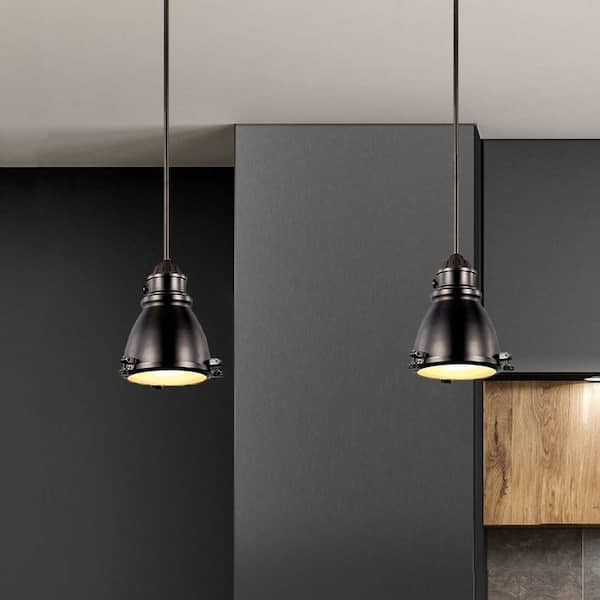 Performance 1-Light Weathered Bronze Mini Pendant Light Fixture with Metal Shade