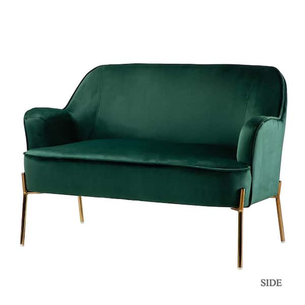 JAYDEN CREATION Agacia 43 in. Green Polyester Recessed Arms Loveseat Sofa with Piped Edges Design