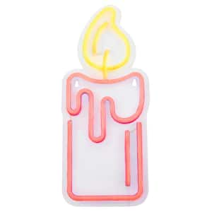 12 in. Red LED Lighted Neon Style Red Candle Christmas Window Silhouette