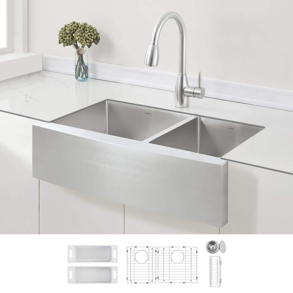 33'' Brushed Stainless Steel Double Bowl Farmhouse Sink