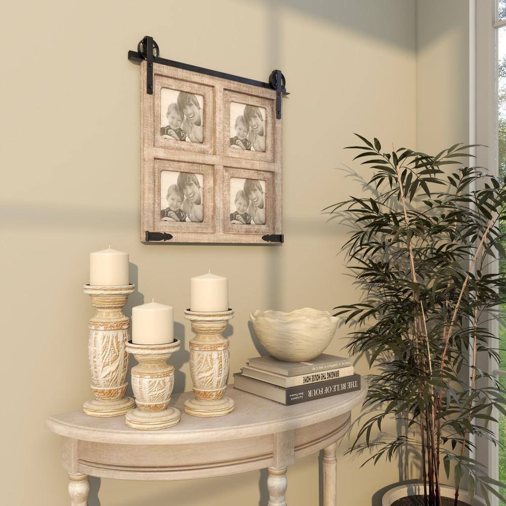 Classic Black 4-Slot Wood Wall Photo Frame with Metal Accent