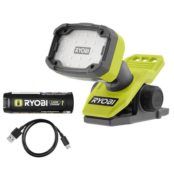 RYOBI USB Lithium Magnetic Clamp Light Kit with 2.0 Ah Battery and Charging Cable
