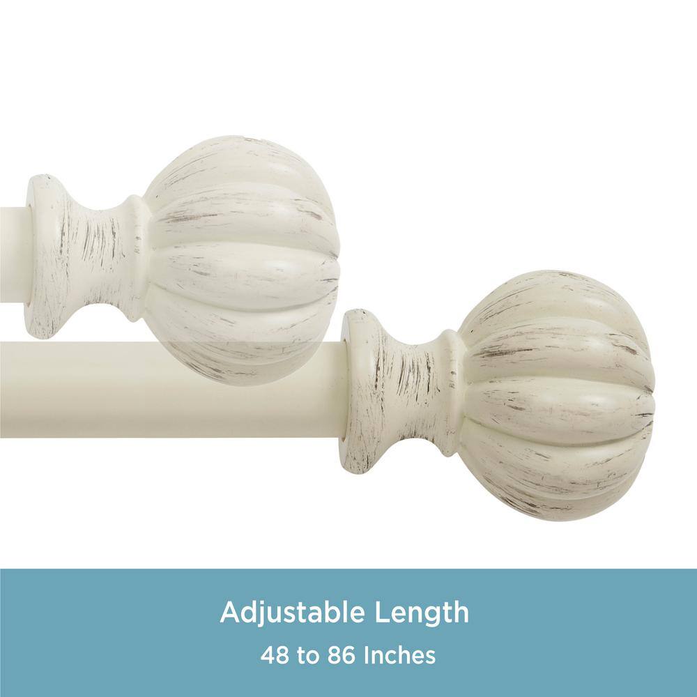 Antique White Adjustable Decorative Curtain Rod with Finials, 48-86 Inch