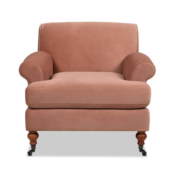 Jennifer Taylor Alana 38 in. Rolled Arm Lawson French Country Velvet Large Living Room Accent Arm Chair with Metal Casters