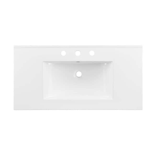Modway Cayman 36 In Bathroom Sink, Cayman White Ceramic Rectangular Drop In Bathroom Sink