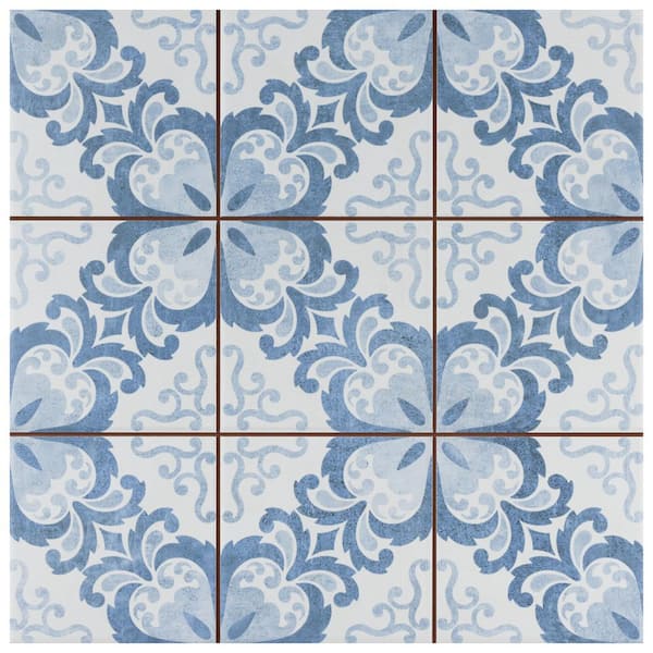 Merola Tile Harmonia Floral Lattice Blue 13 in. x 13 in. Ceramic Floor and Wall Tile (12.0 sq. ft./Case)