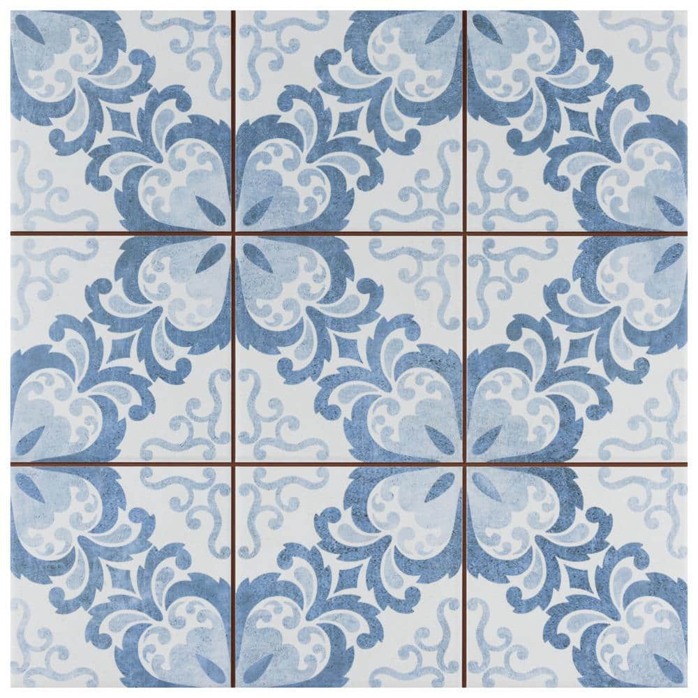 Harmonia Floral Lattice Blue 4 in. x 13 in. Ceramic Floor and Wall Take Home Tile Sample price history on PriceWatchPro