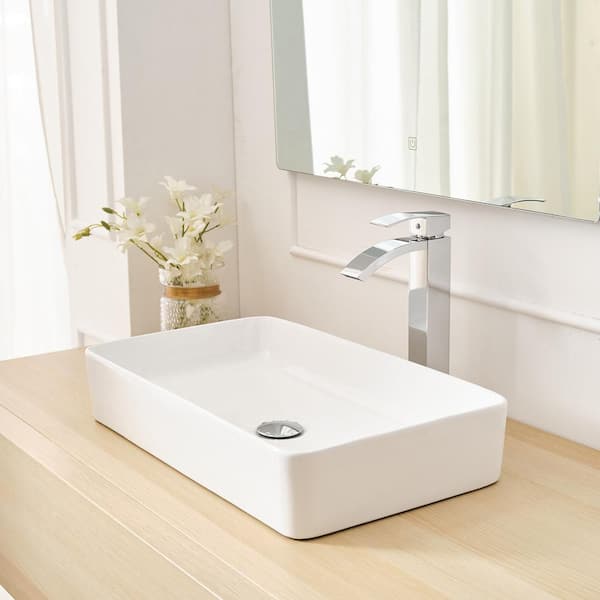 Single Hole Single-Handle High Arc Bathroom Faucet With Pop Up Drain Without Overflow in Polished Chrome