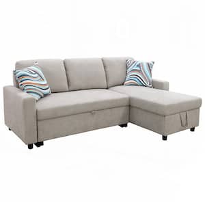 75 in. Slope Arm 2-Piece Linen L-Shaped Sectional Sofa in Gray