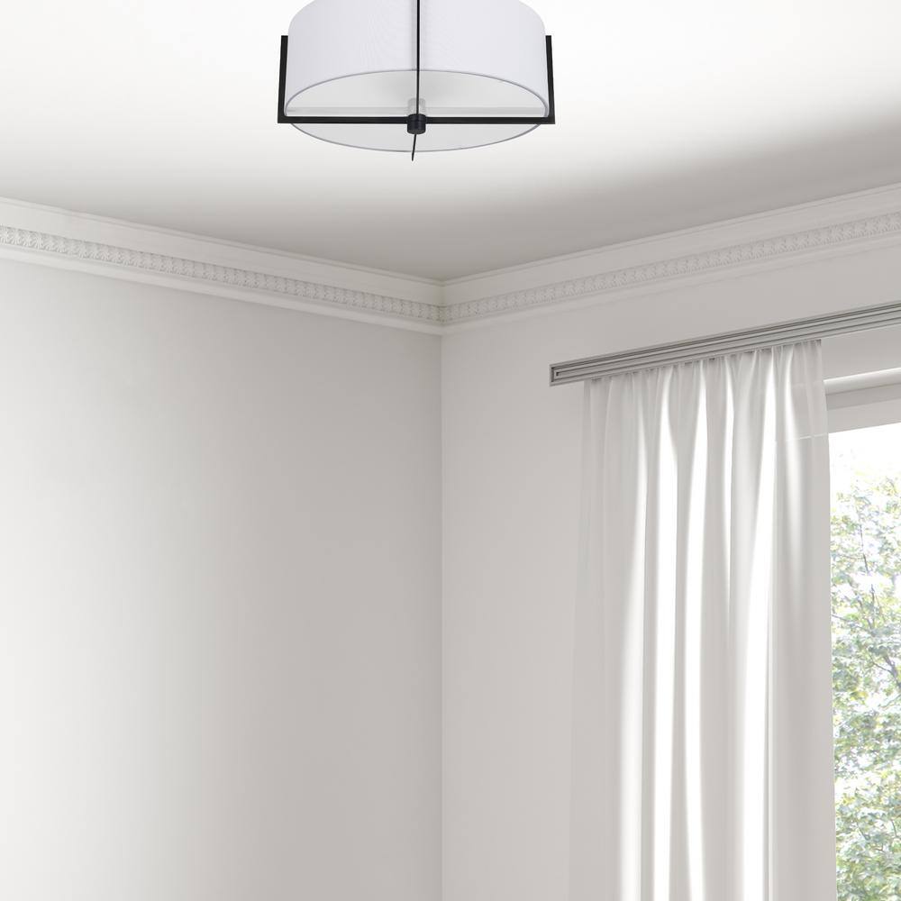 Preston Matte Black 15" Drum Semi-Flush Mount with White Shade
