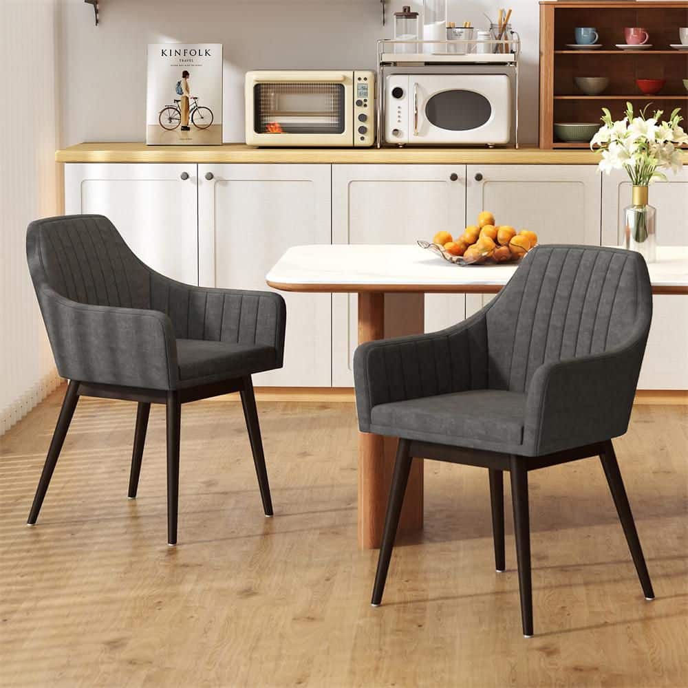HONEY JOY Dark Grey Upholstered Accent Chairs Set of 2 Comfy