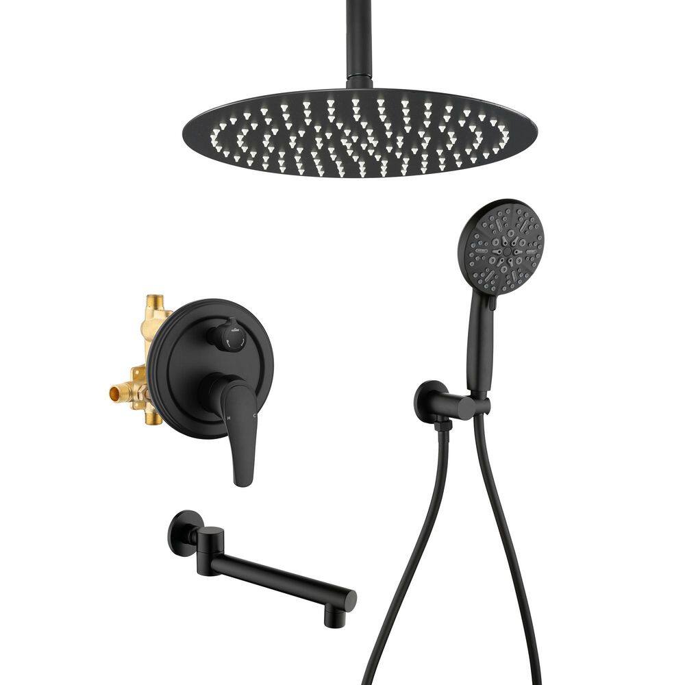 Vara Single Handle 7-Spray 3-Way Tub and Shower Faucet 1.8 GPM Ceiling Mount Shower Head in Matte Black Valve Included price history on PriceWatchPro