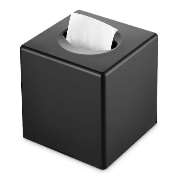 Matte Black Square Tissue Box Cover, ABS Plastic Modern Decorative Holder for Bathroom, Vanity and Office