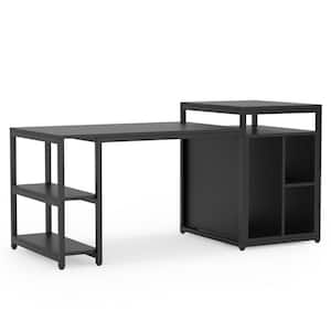 Cassey 70.8 in. Rectangular Black Engineered Wood Computer Desk with Printer Shelf CPU Stand