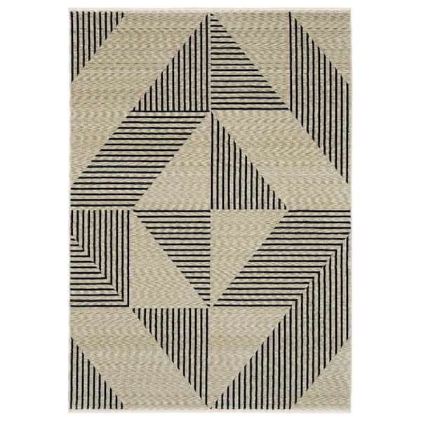 2 ft. x 8 ft. Beige Geometric Washable Area Rug